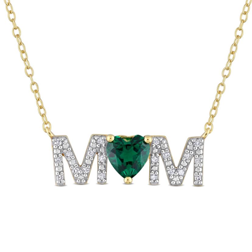 Lab Created Diamond & Created Emerald Pendant with Chain in Yellow Plated Sterling Silver