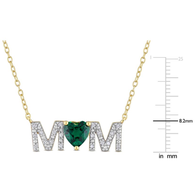 Lab Created Diamond & Created Emerald Pendant with Chain in Yellow Plated Sterling Silver