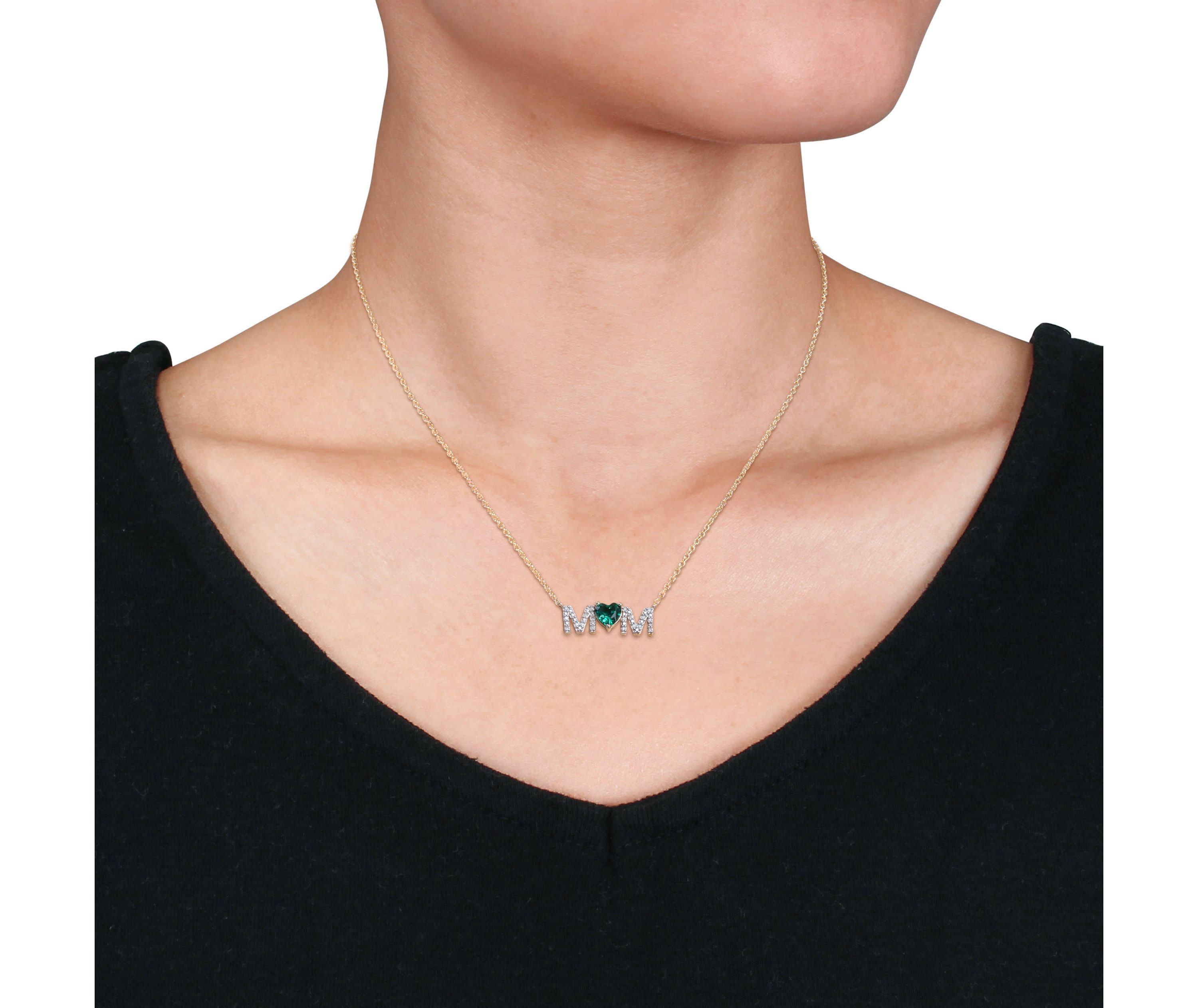 Lab Created Diamond & Created Emerald Pendant with Chain in Yellow Plated Sterling Silver