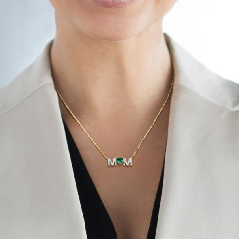 Lab Created Diamond & Created Emerald Pendant with Chain in Yellow Plated Sterling Silver