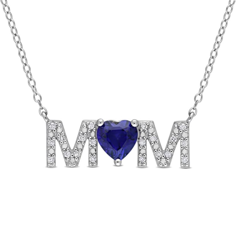 Lab Created Diamond & Created Blue Sapphire Pendant with Chain in Sterling Silver
