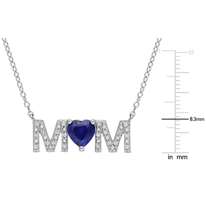 Lab Created Diamond & Created Blue Sapphire Pendant with Chain in Sterling Silver