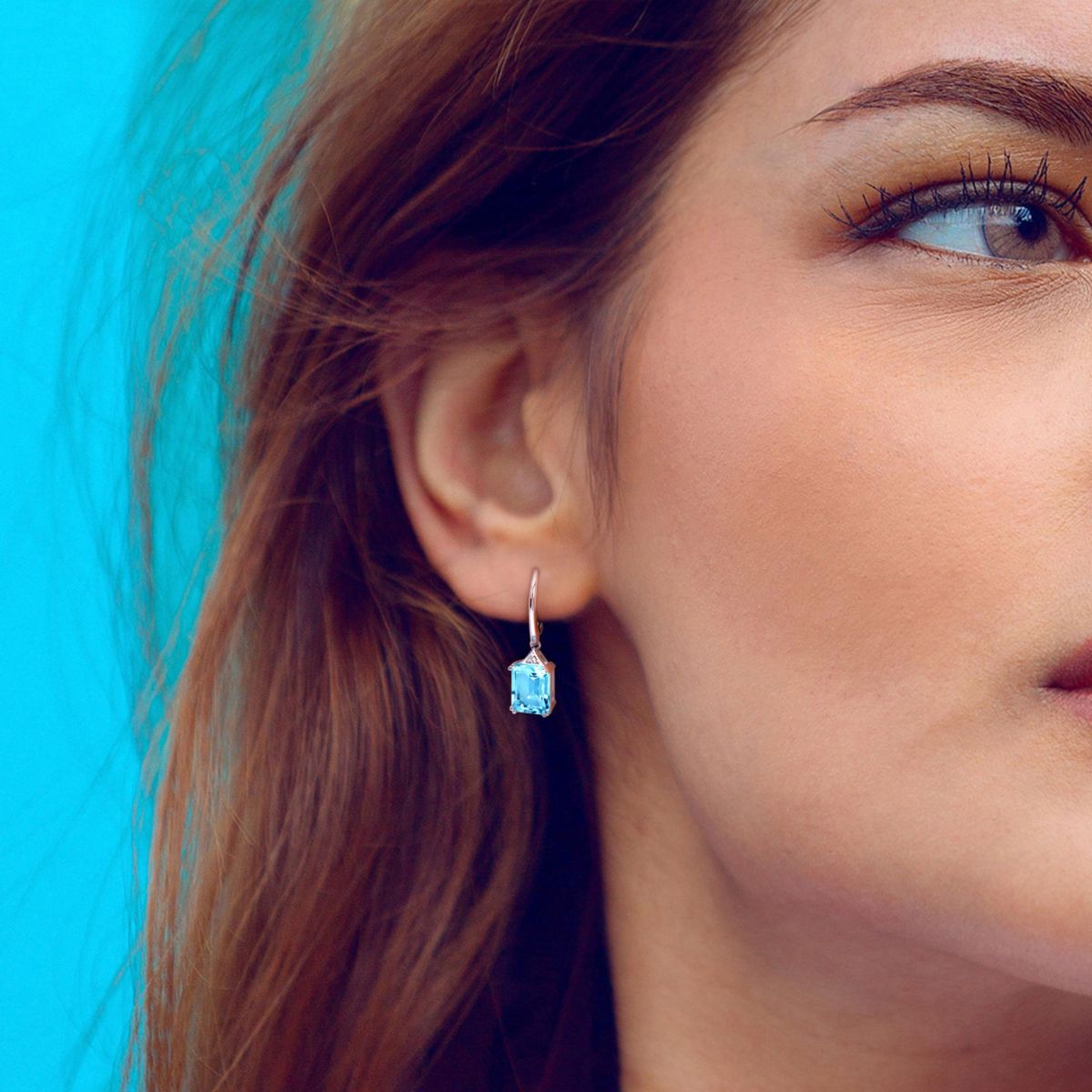 Sky Blue & White Topaz LeverBack Earrings in Sterling Silver