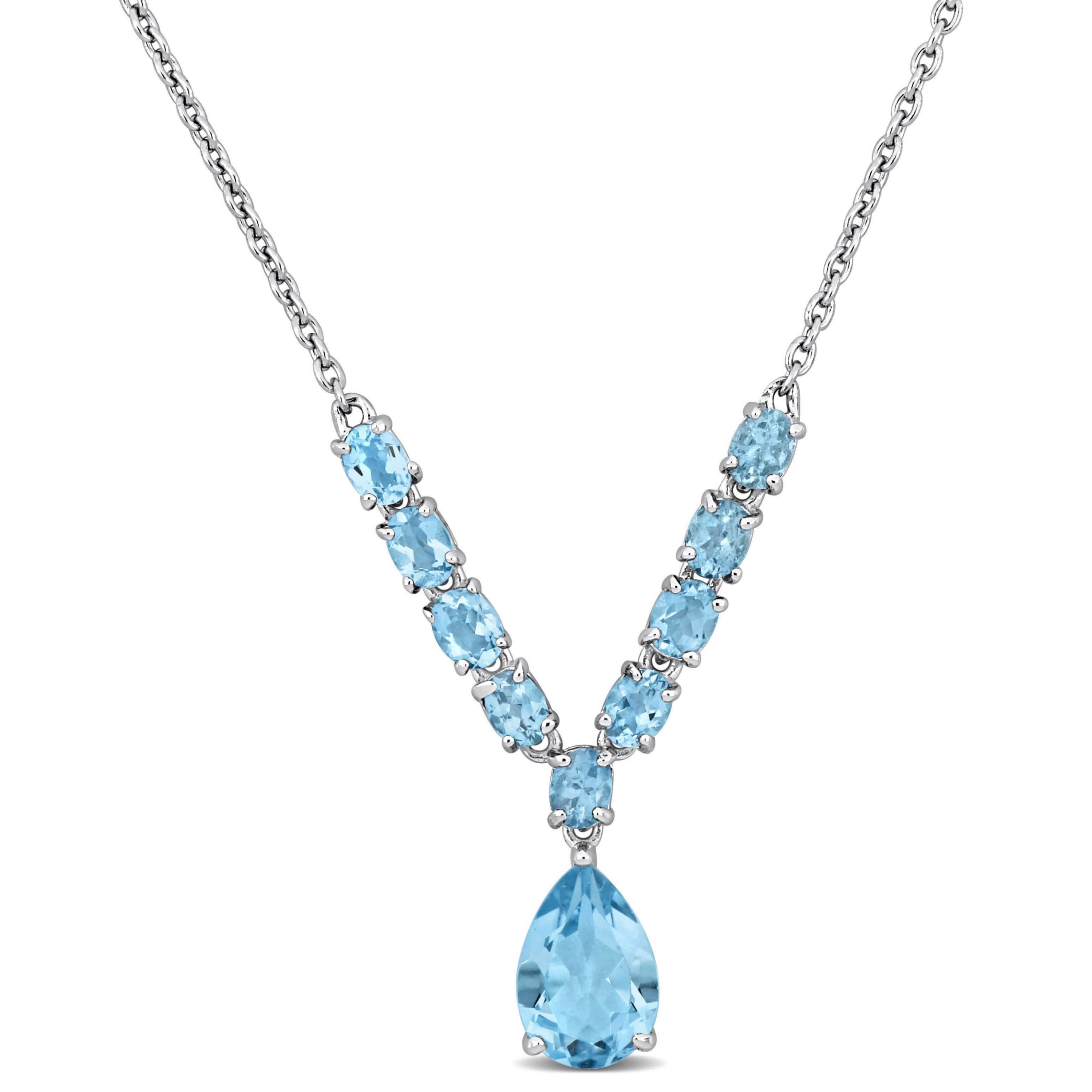 Aquamarine & Blue Topaz Drop Necklace in Sterling Silver