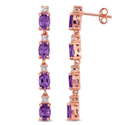 Belk & Co Amethyst & White Topaz Drop Earrings in Rose Plated Sterling Silver, Pink