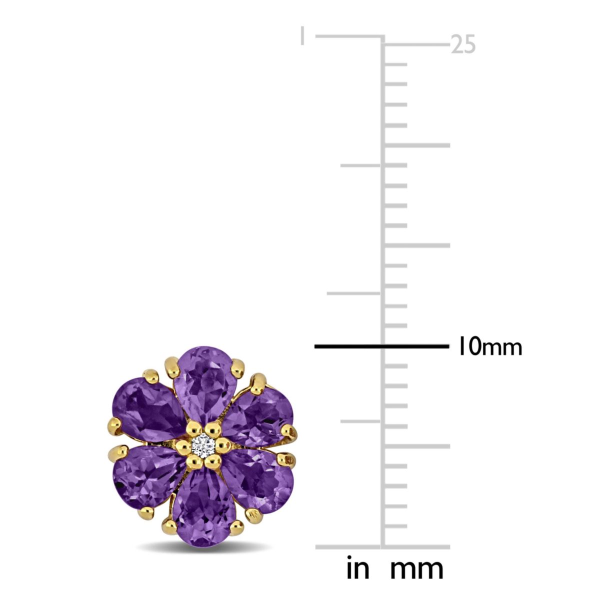 Amethyst & White Topaz Flower Design Stud Earrings in Yellow Plated Sterling Silver