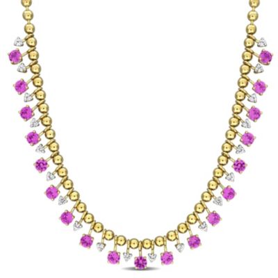 Belk & Co Lab Created White & Pink Sapphire Necklace in Yellow Plated Sterling Silver