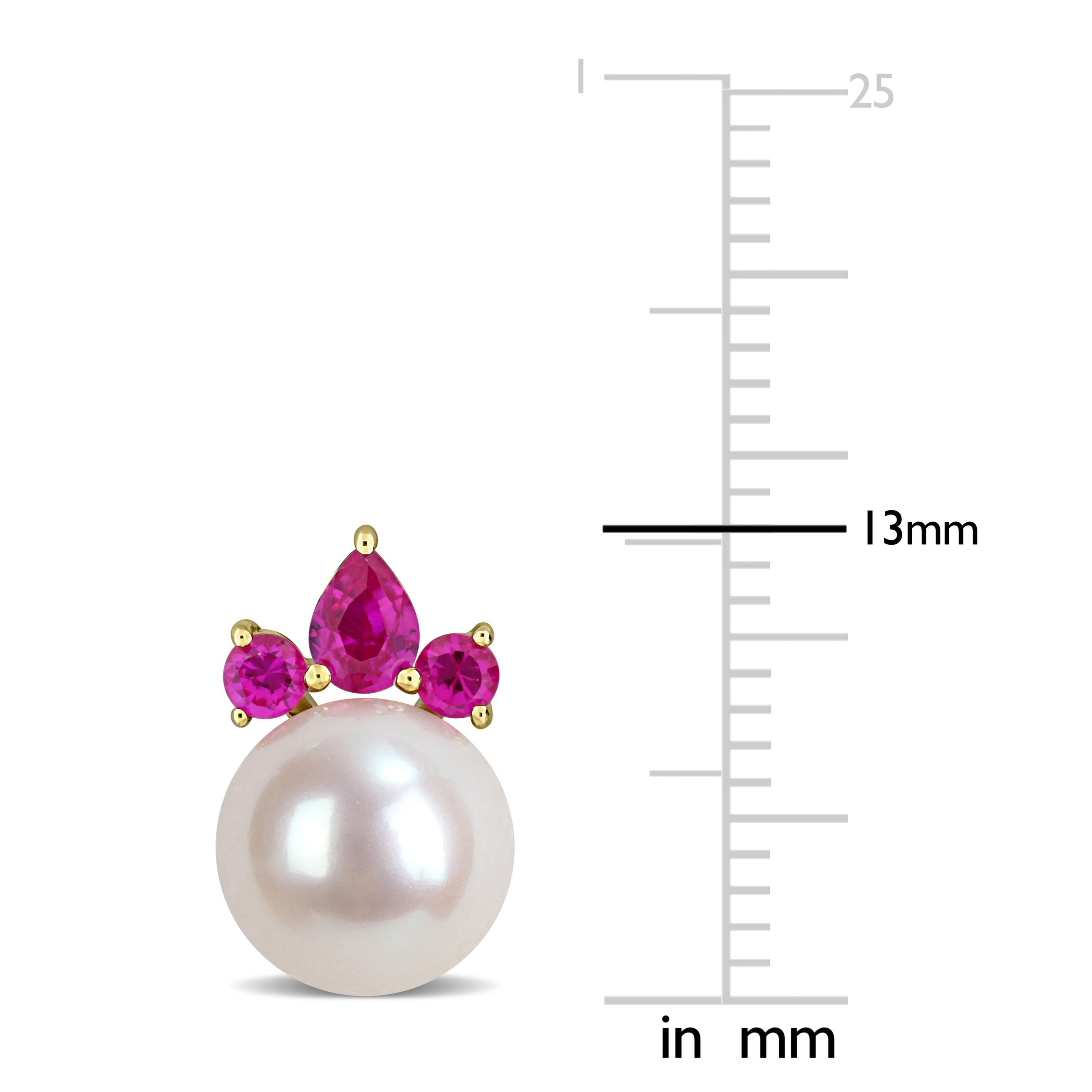 Lab Created Created Ruby & 8-8.5mm Freshwater Cultured Pearl Post Earrings in 14K Yellow Gold