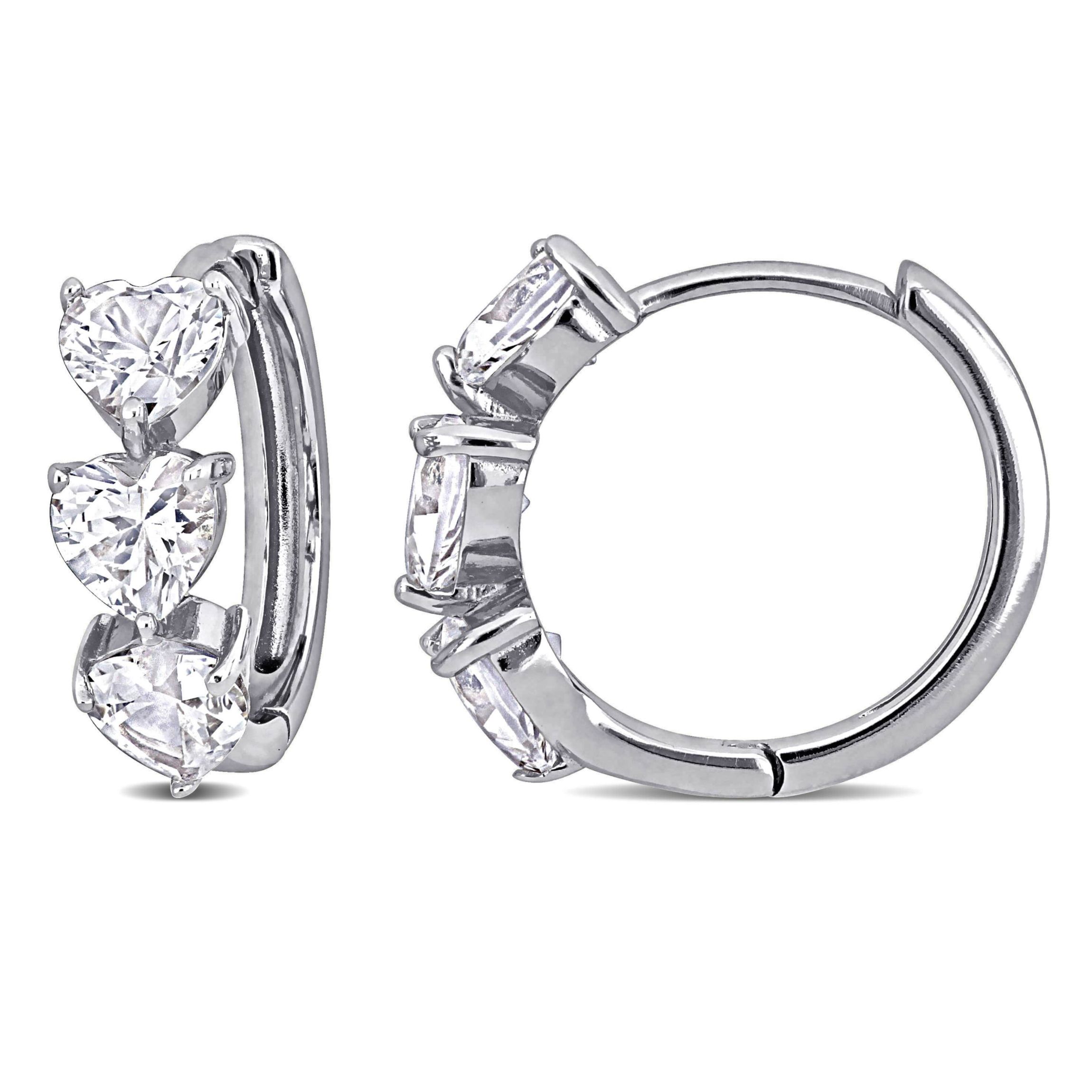 Lab Created Created White Sapphire Hoop Earrings in Sterling Silver