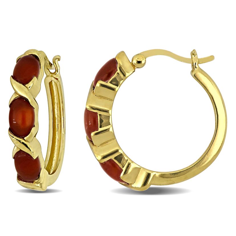 Red Agathe Hoop Earrings in Yellow Plated Sterling Silver