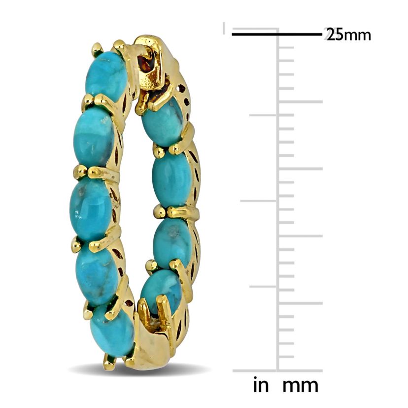 Compressed Light Blue Turquoise Hoop Earrings in Yellow Plated Sterling Silver