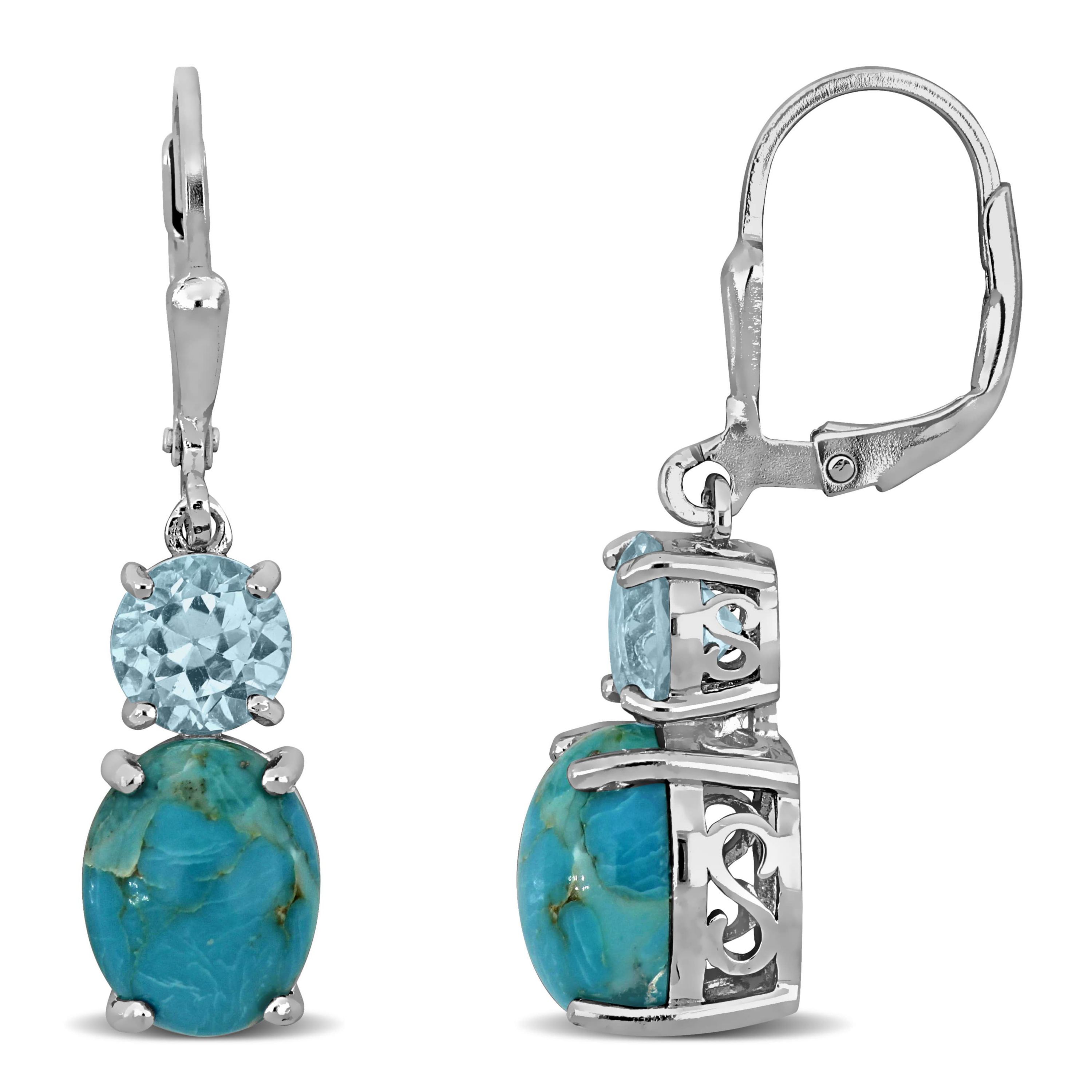 Sky Blue Topaz & Compressed Light Blue Turquoise Drop Earrings in Sterling Silver