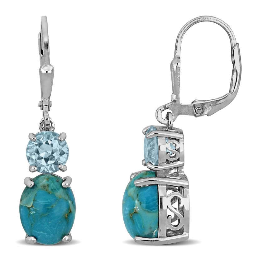 Sky Blue Topaz & Compressed Light Blue Turquoise Drop Earrings in Sterling Silver
