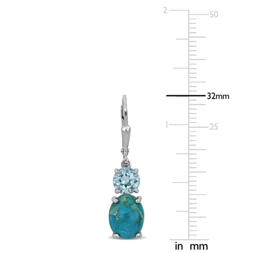 Sky Blue Topaz & Compressed Light Blue Turquoise Drop Earrings in Sterling Silver