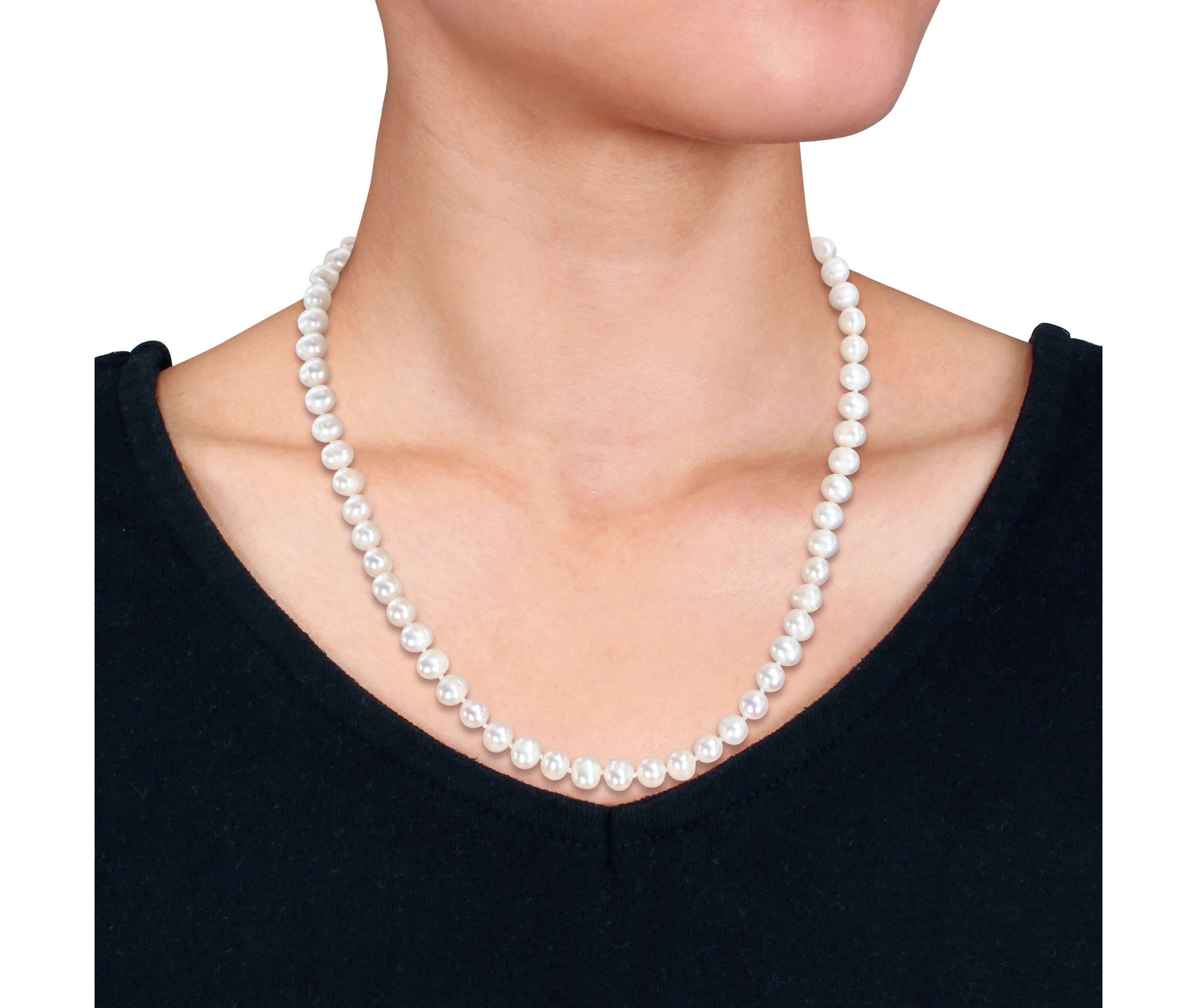 3-Piece Set of 7-8mm Freshwater Cultured Pearl Necklace, Bracelet & Earrings Set in Sterling Silver