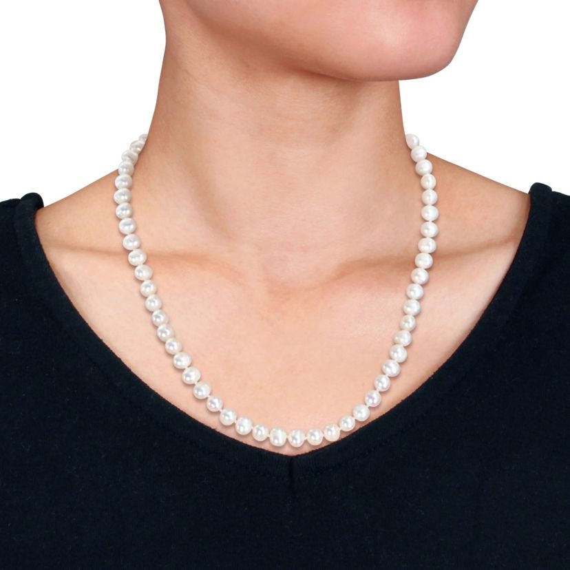 3-Piece Set of 7-8mm Freshwater Cultured Pearl Necklace, Bracelet & Earrings Set in Sterling Silver
