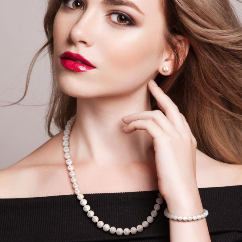 3-Piece Set of 7-8mm Freshwater Cultured Pearl Necklace, Bracelet & Earrings Set in Sterling Silver