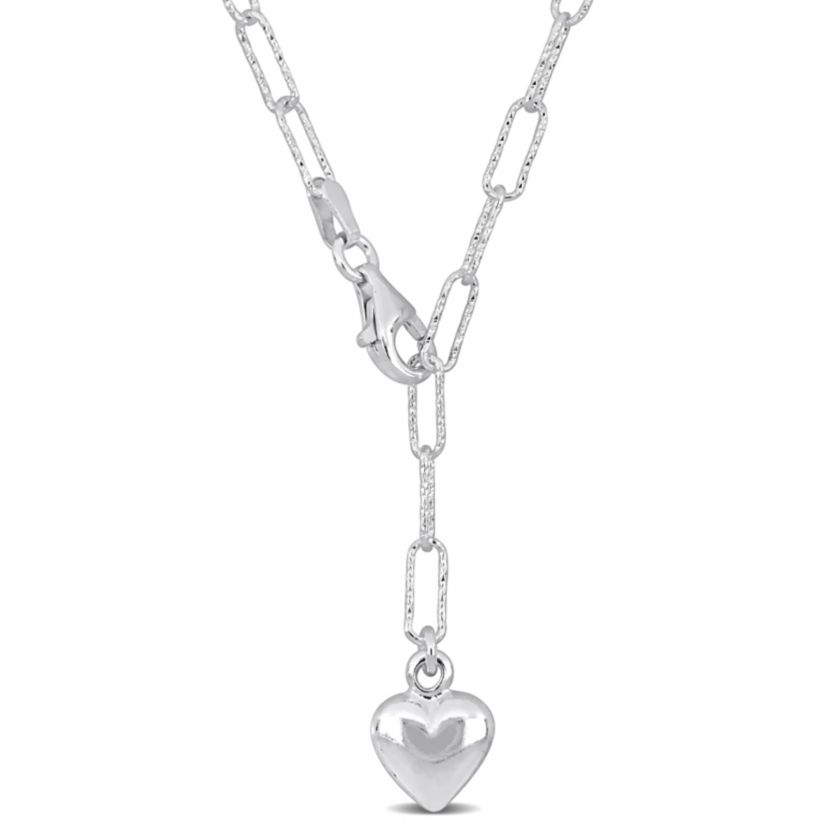 3mm Oval Link Heart Necklace in Sterling Silver