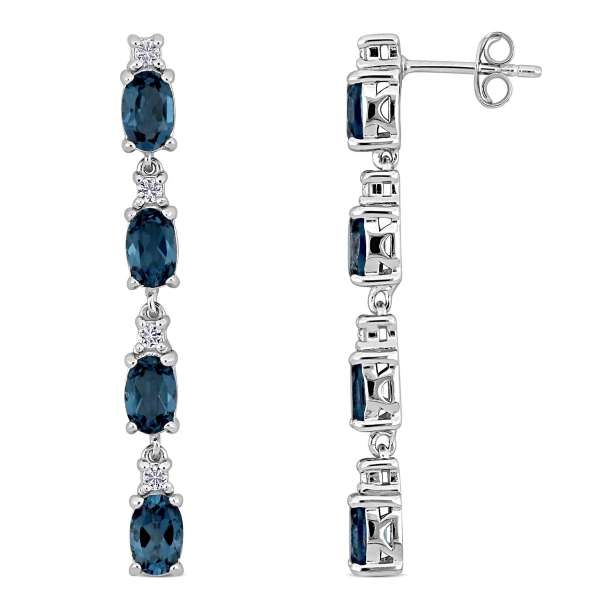 London Blue & White Topaz Drop Earrings in Sterling Silver