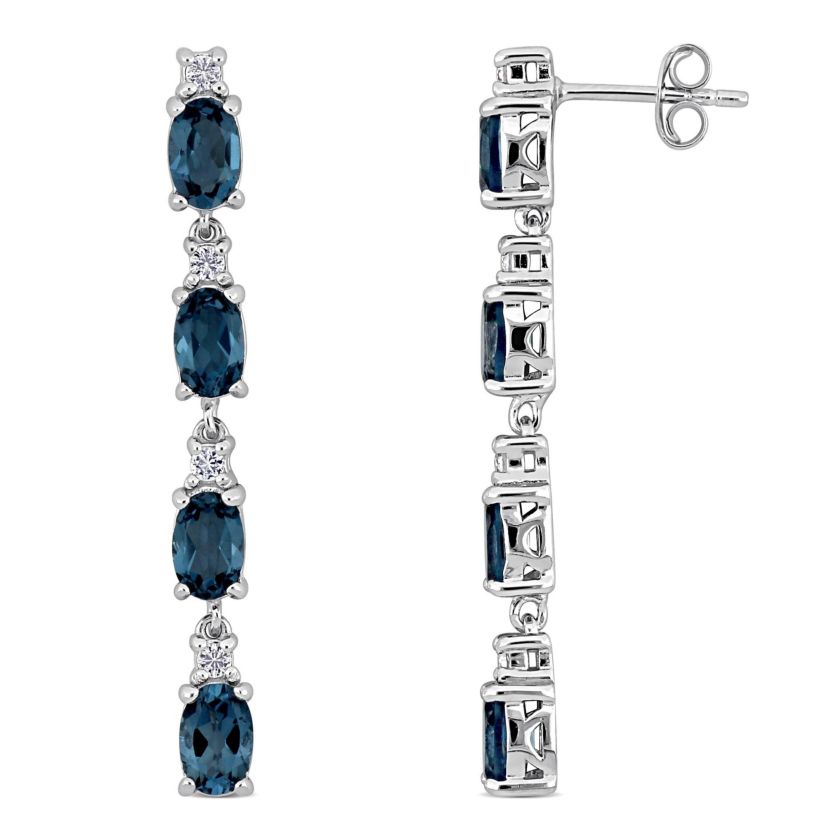 London Blue & White Topaz Drop Earrings in Sterling Silver