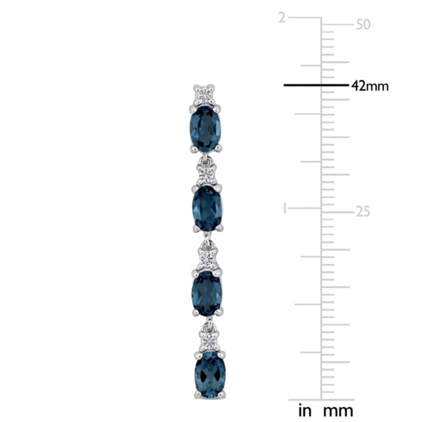 London Blue & White Topaz Drop Earrings in Sterling Silver