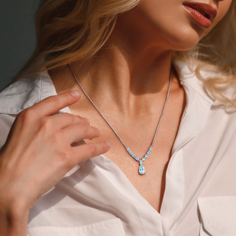 Sky Blue Topaz Necklace in Sterling Silver, 18"+1" ext.