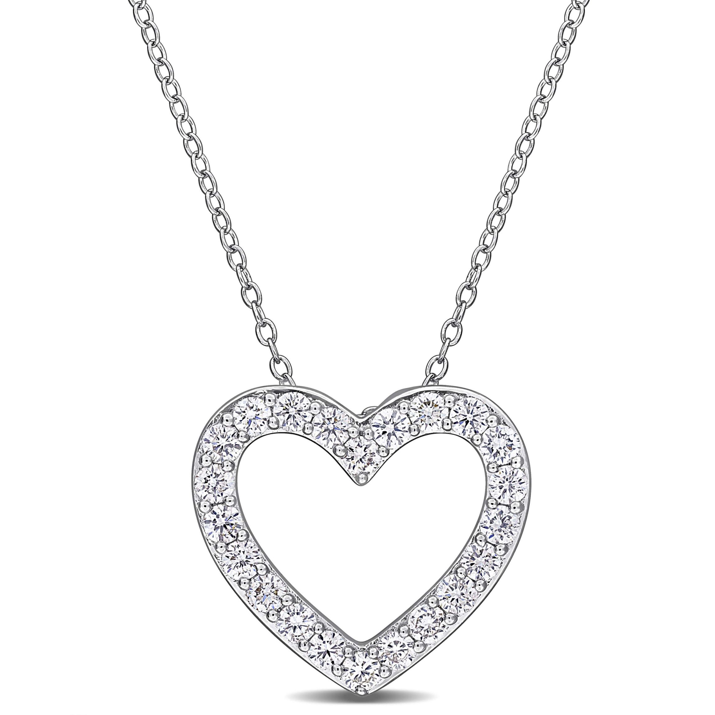 Lab Grown Diamond Heart Pendant With Chain in Sterling Silver, 17-in