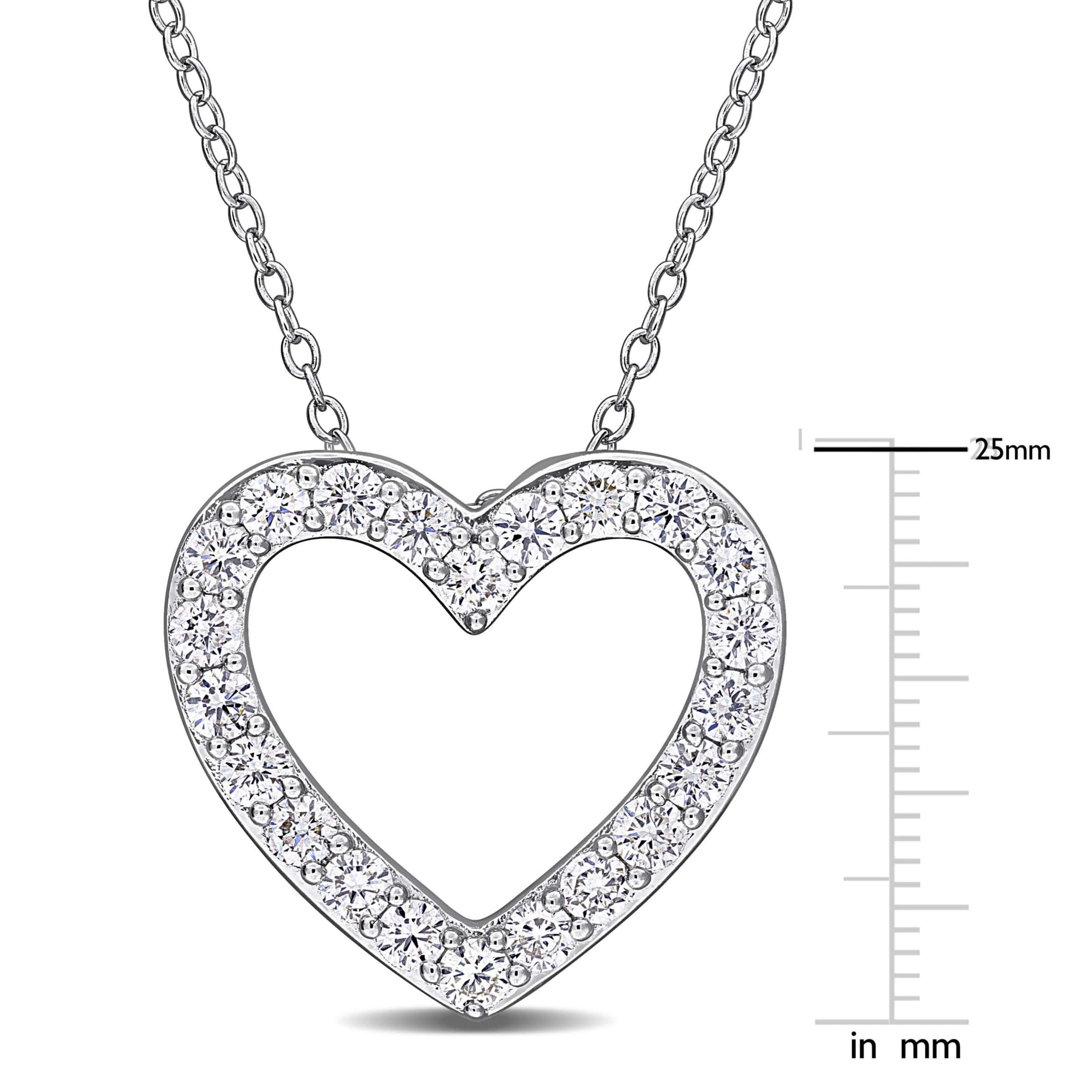 Lab Grown Diamond Heart Pendant With Chain in Sterling Silver, 17-in