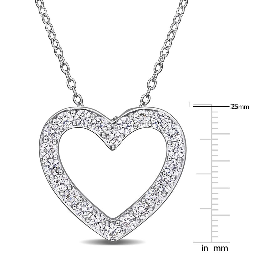 Lab Grown Diamond Heart Pendant With Chain in Sterling Silver, 17-in