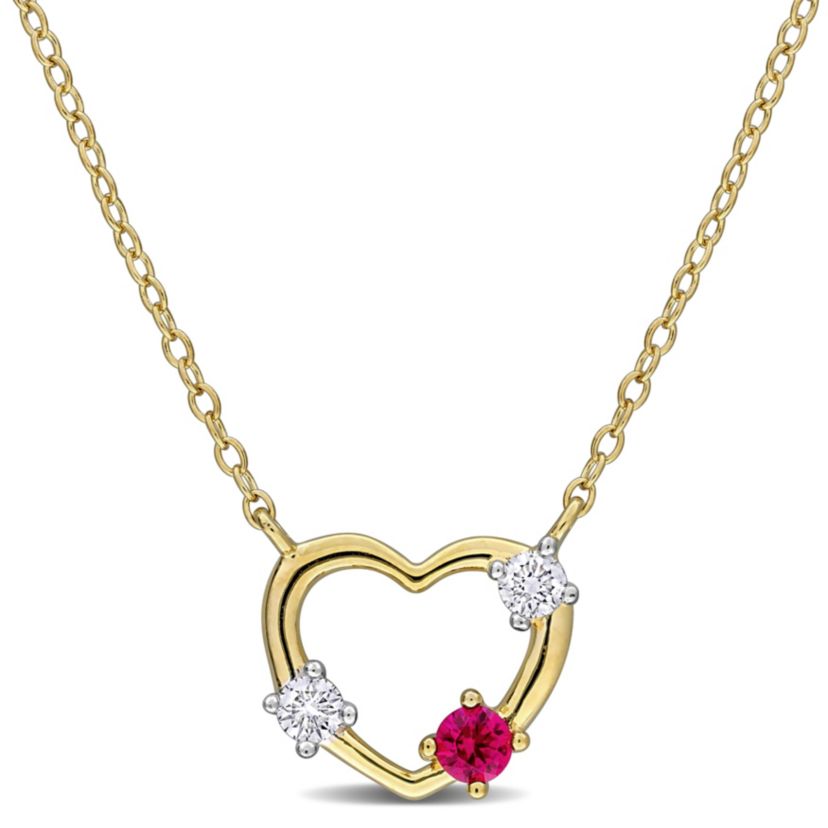 Lab Created Created Ruby Necklace Yellow Plated Sterling Silver, 17"