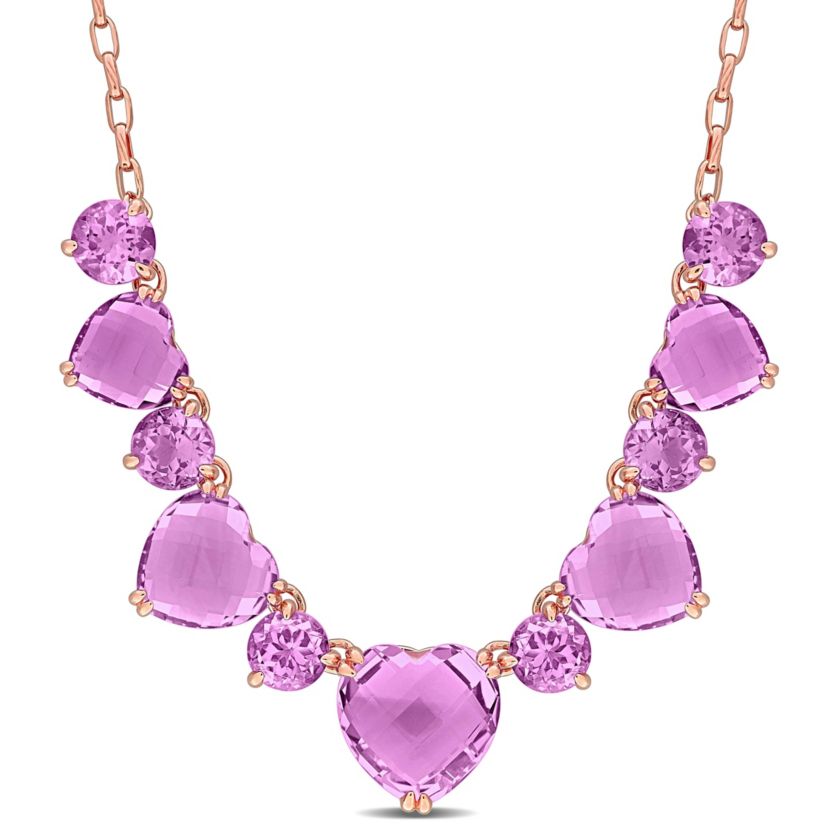 Rose de France & Amethyst Necklace in Rose Plated Sterling Silver, 17"