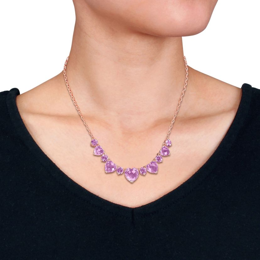 Rose de France & Amethyst Necklace in Rose Plated Sterling Silver, 17"