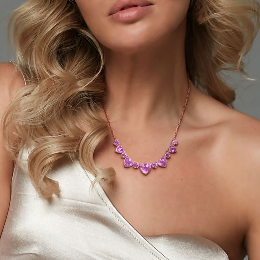 Rose de France & Amethyst Necklace in Rose Plated Sterling Silver, 17"