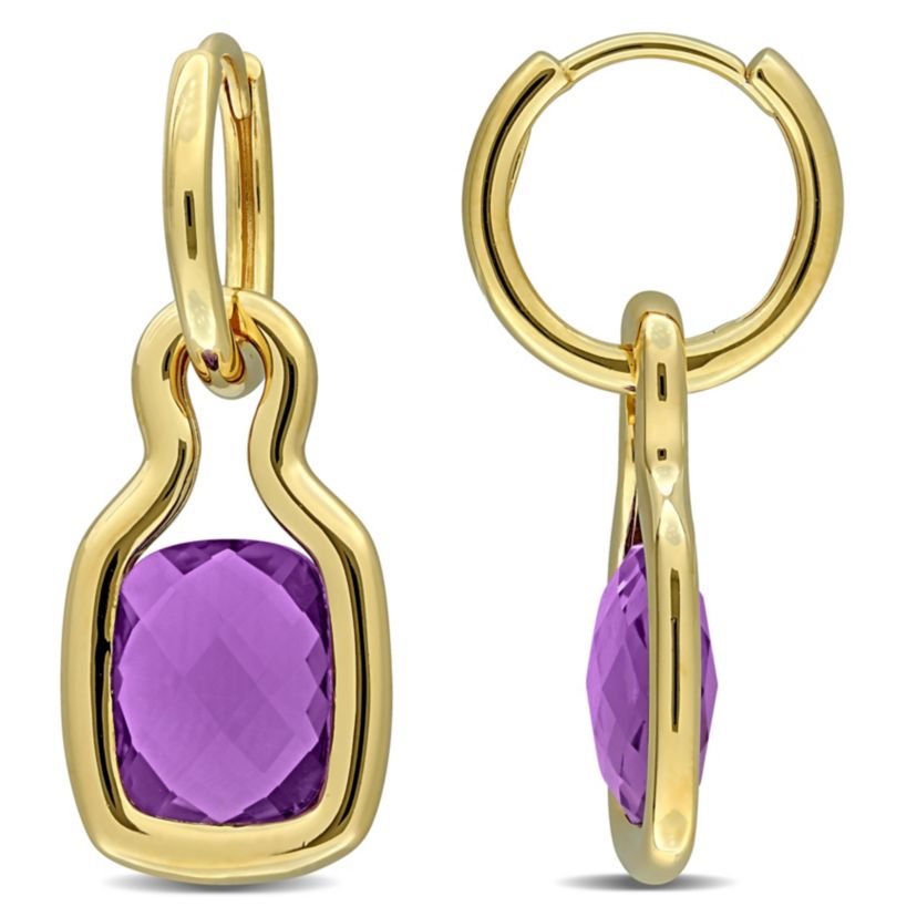 Amethyst Hoop Earrings in Yellow Plated Sterling Silver