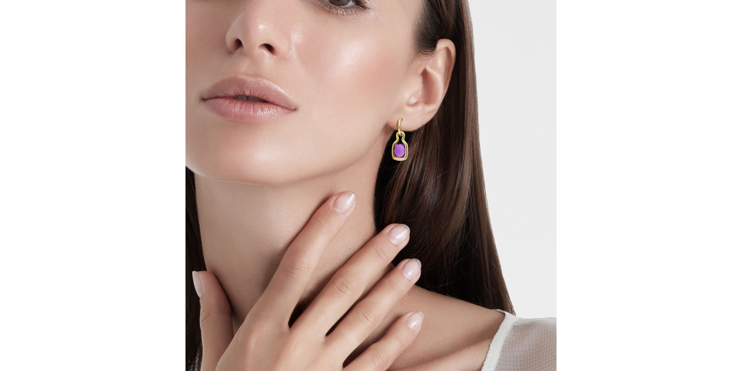 Amethyst Hoop Earrings in Yellow Plated Sterling Silver
