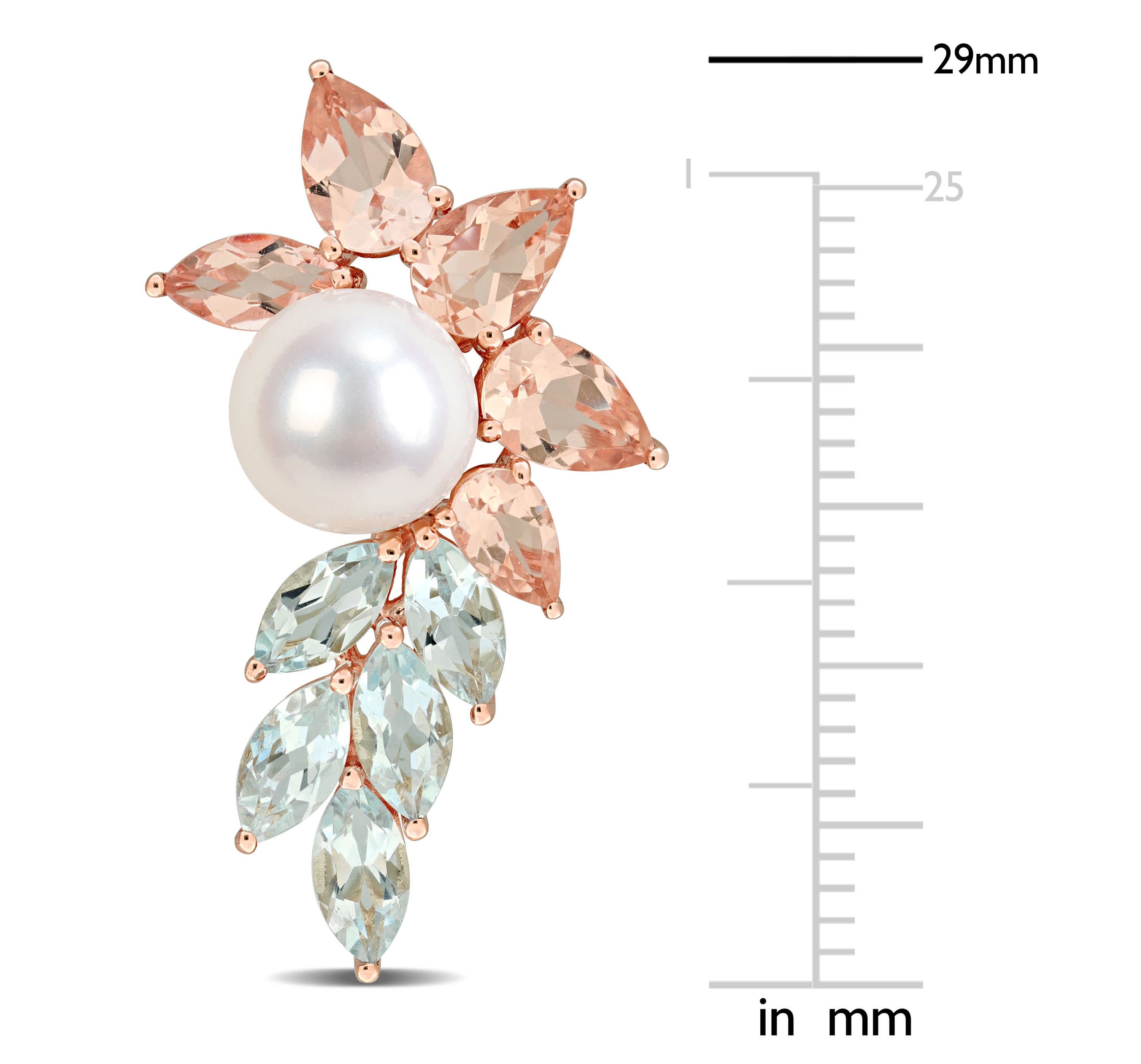 Aquamarine Morganite & 7.5-8 mm White Freshwater Cultured Pearl Post Earrings in 14k Rose Gold