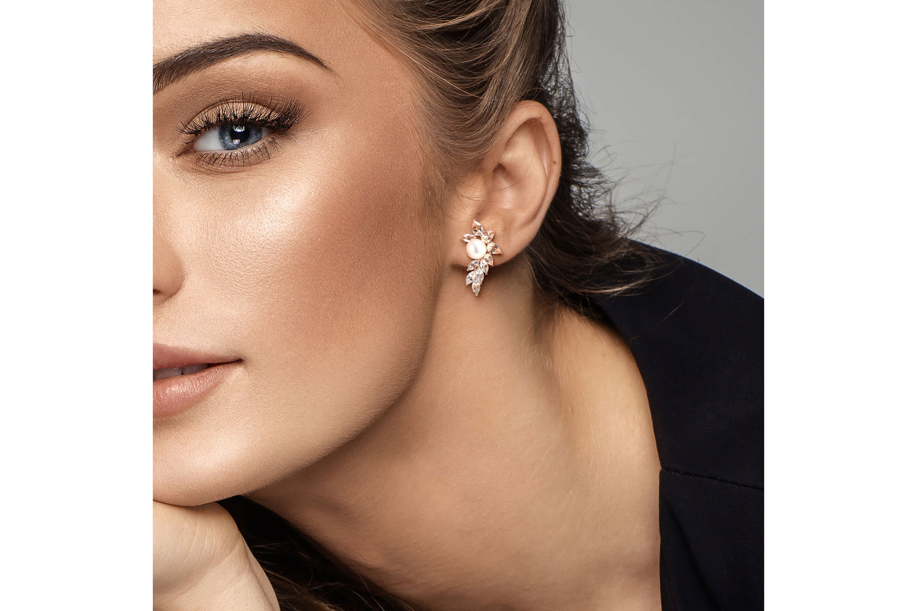 Aquamarine Morganite & 7.5-8 mm White Freshwater Cultured Pearl Post Earrings in 14k Rose Gold