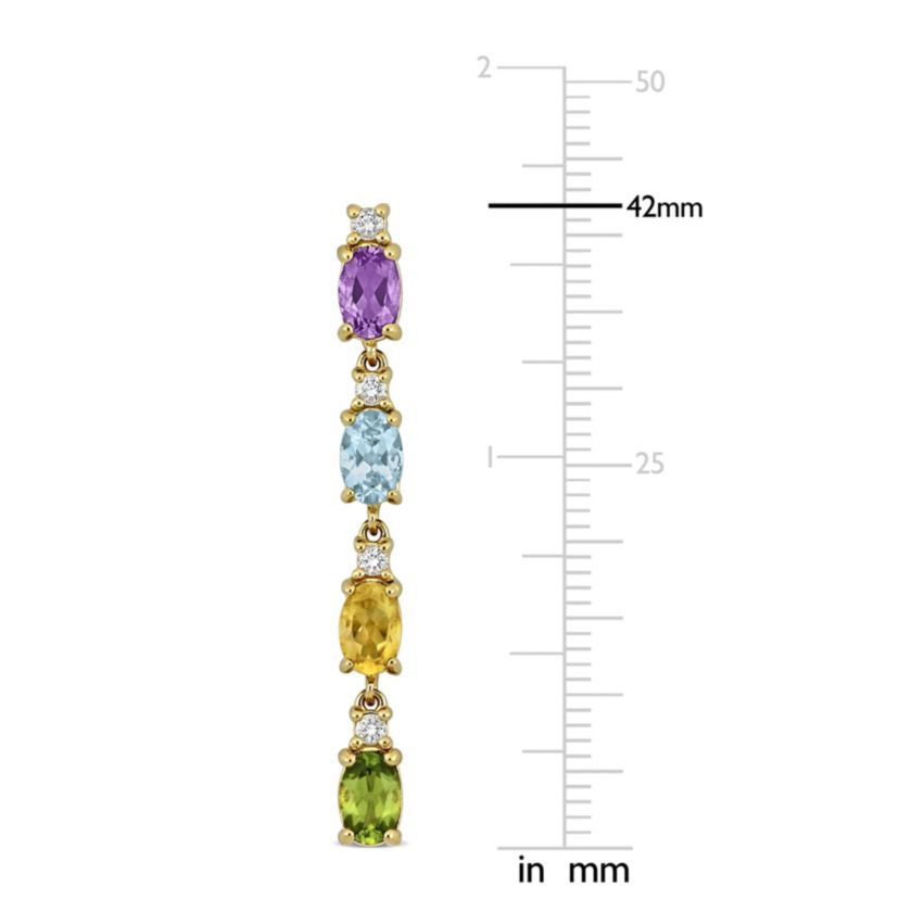 Amethyst, Blue Topaz Citrine Peridot & White Topaz Earrings in Yellow Plated Sterling Silver
