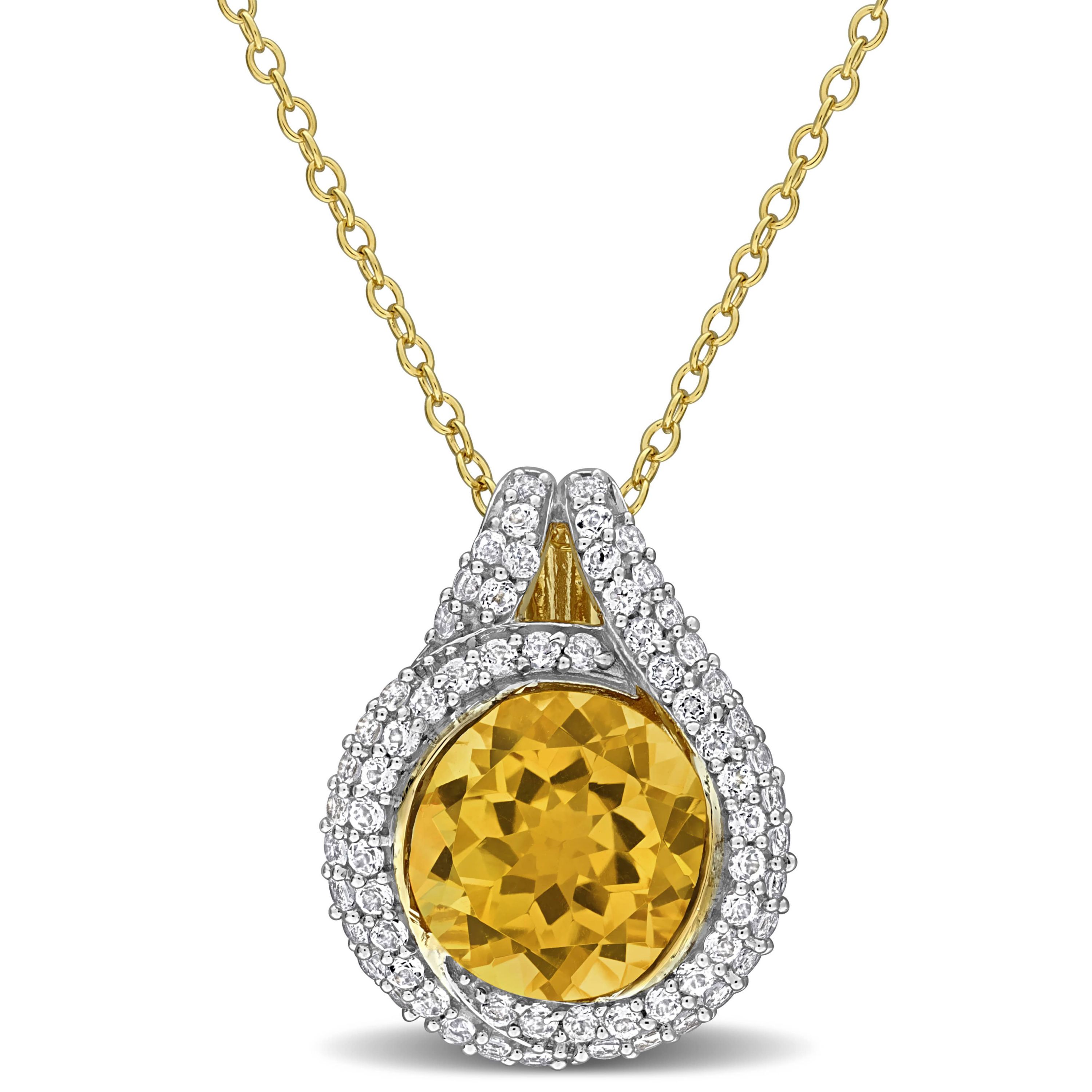 Citrine & White Topaz Pendant With Chain in Yellow Plated Sterling Silver, 17-in