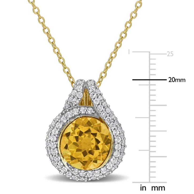 Citrine & White Topaz Pendant With Chain in Yellow Plated Sterling Silver, 17-in