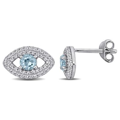 Belk & Co Lab Created Blue Topaz White Sapphire Stud Earrings in Sterling Silver