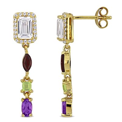 Belk & Co Lab Created Brazil Amethyst White Sapphire Garnet Peridot White Topaz Earrings in Sterling Silver