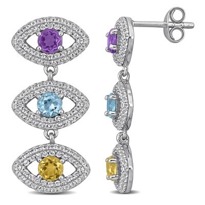Belk & Co Lab Created Amethyst Sky Blue Topaz Citrine White Sapphire Drop Earrings in Sterling Silver