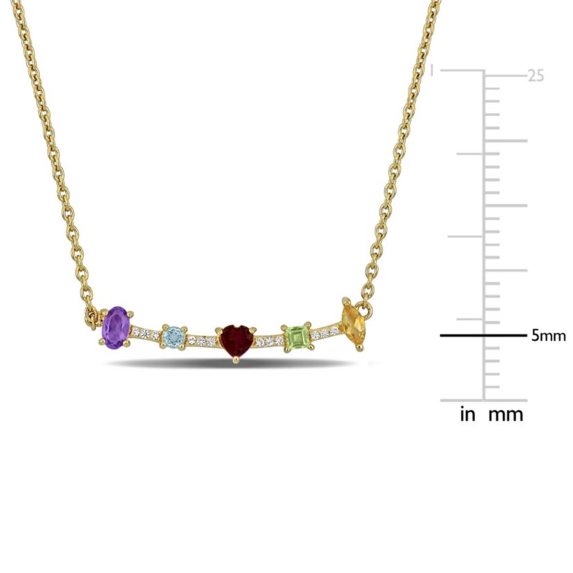Lab Created Multi-Gemstone Necklace in Yellow Plated Sterling Silver 18"+1"ext