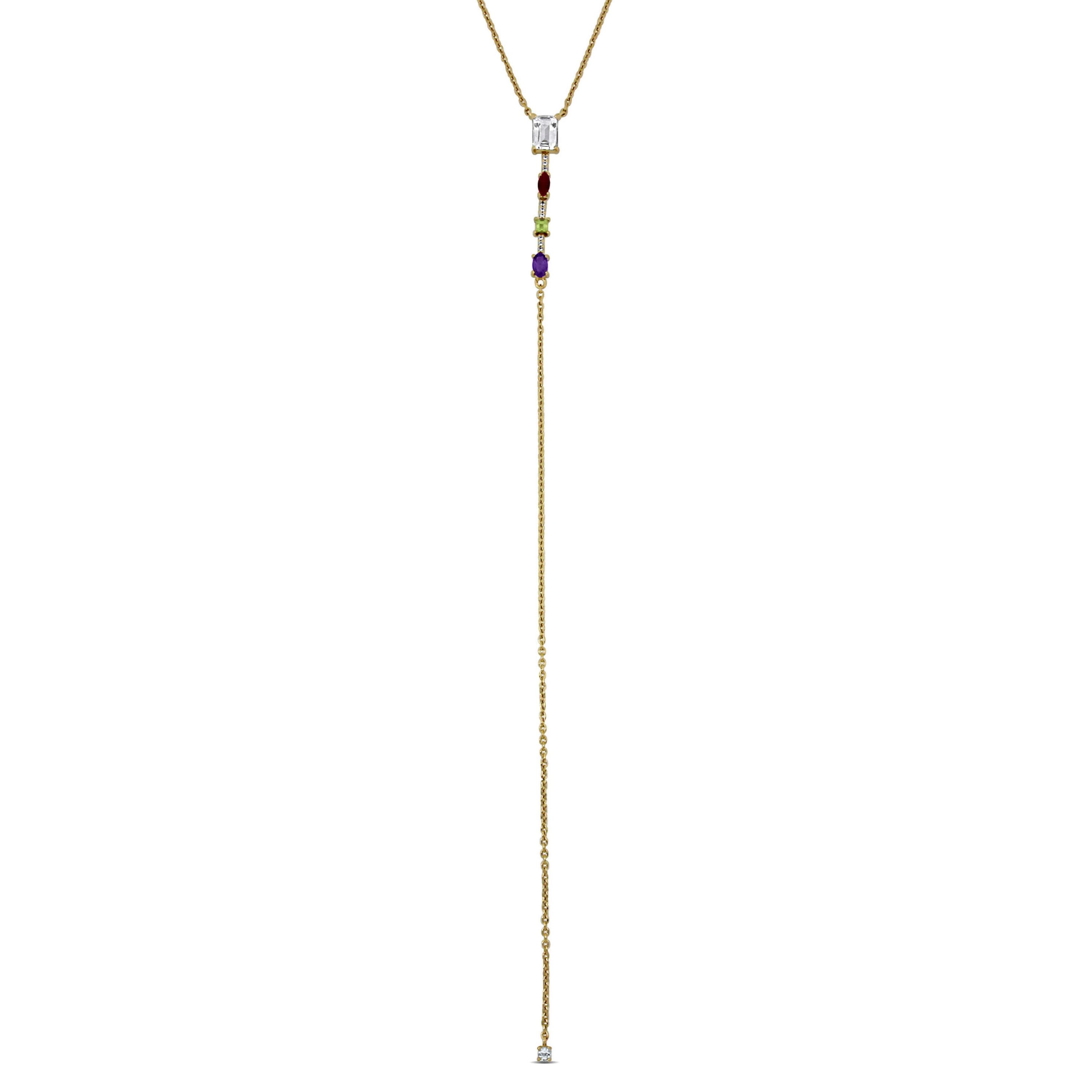 Lab Created Multi-Gemstone Necklace in Yellow Plated Sterling Silver, 18"+1"ext