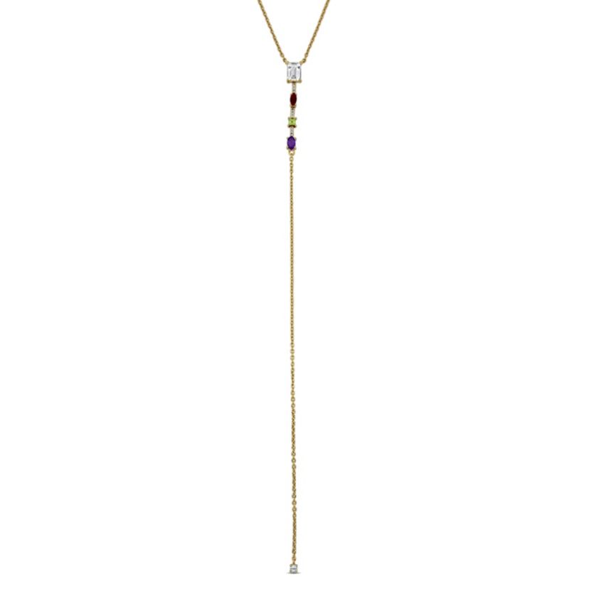 Lab Created Multi-Gemstone Necklace in Yellow Plated Sterling Silver, 18"+1"ext