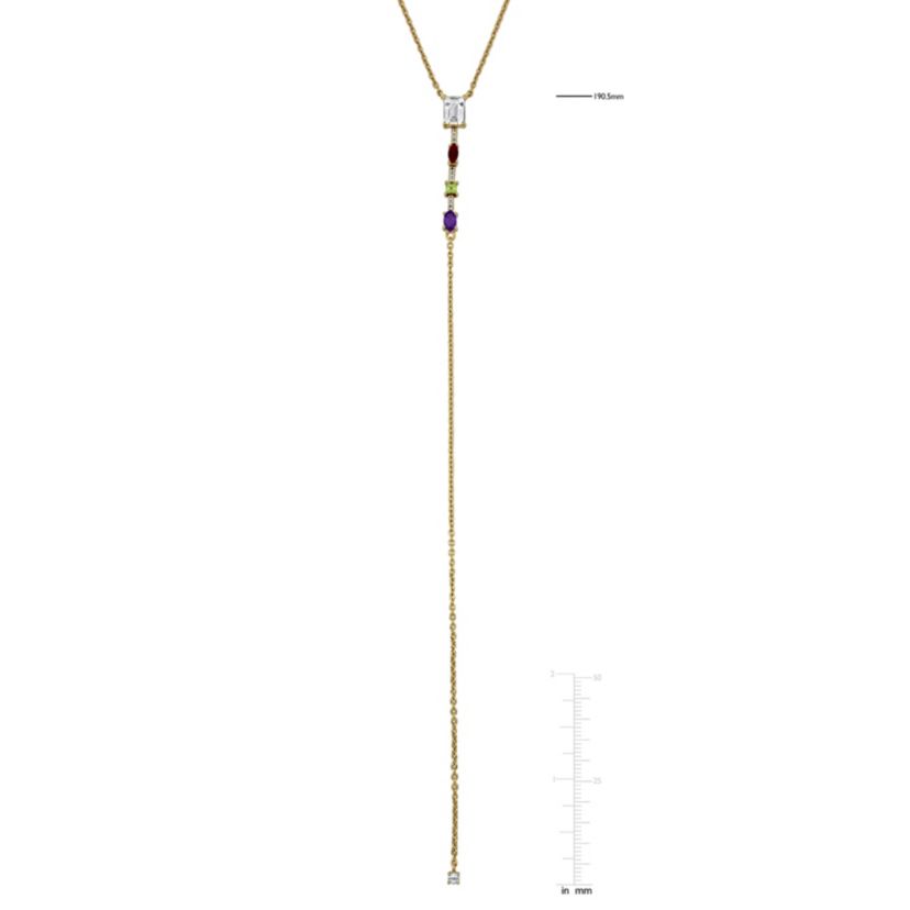 Lab Created Multi-Gemstone Necklace in Yellow Plated Sterling Silver, 18"+1"ext