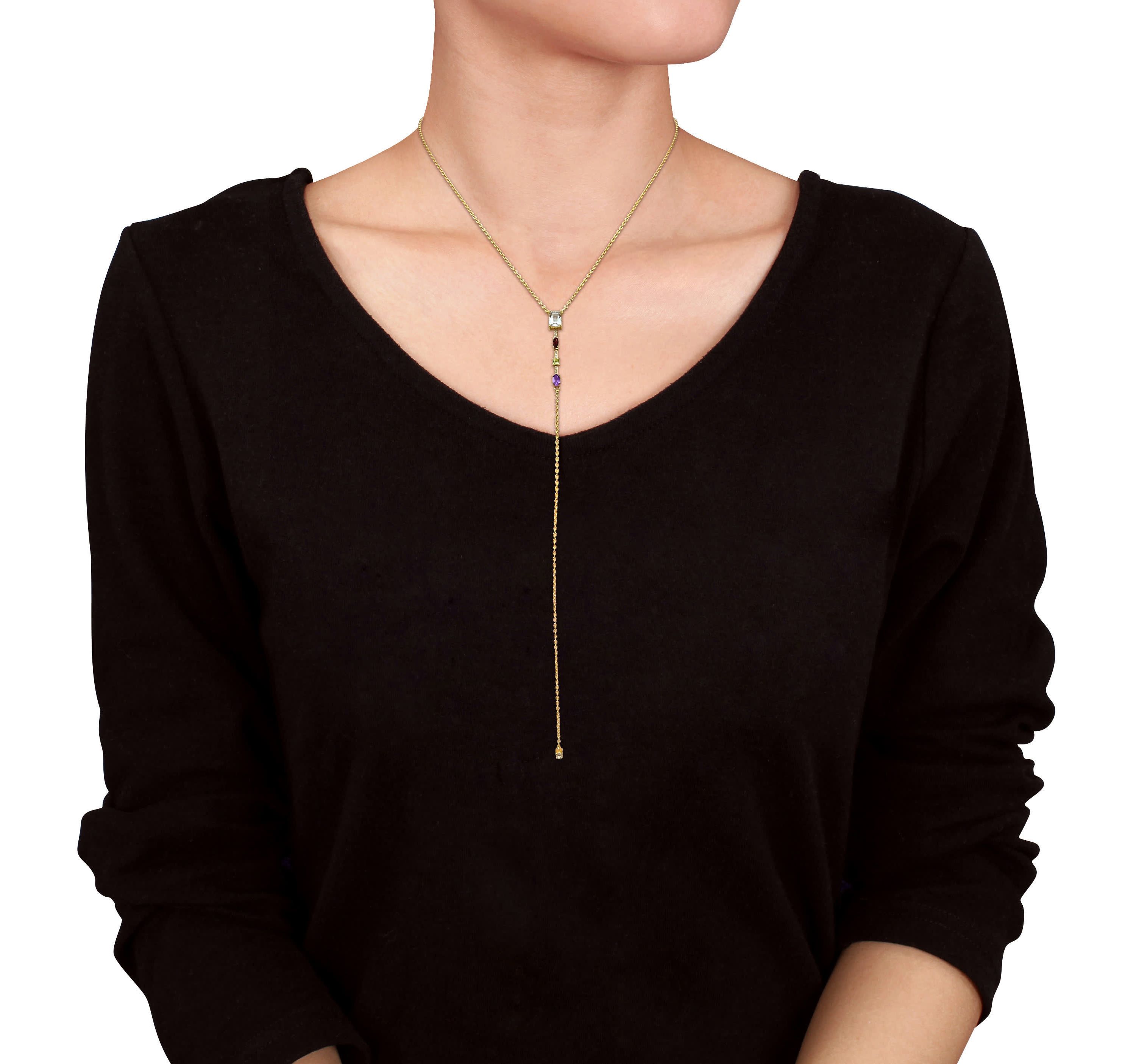 Lab Created Multi-Gemstone Necklace in Yellow Plated Sterling Silver, 18"+1"ext