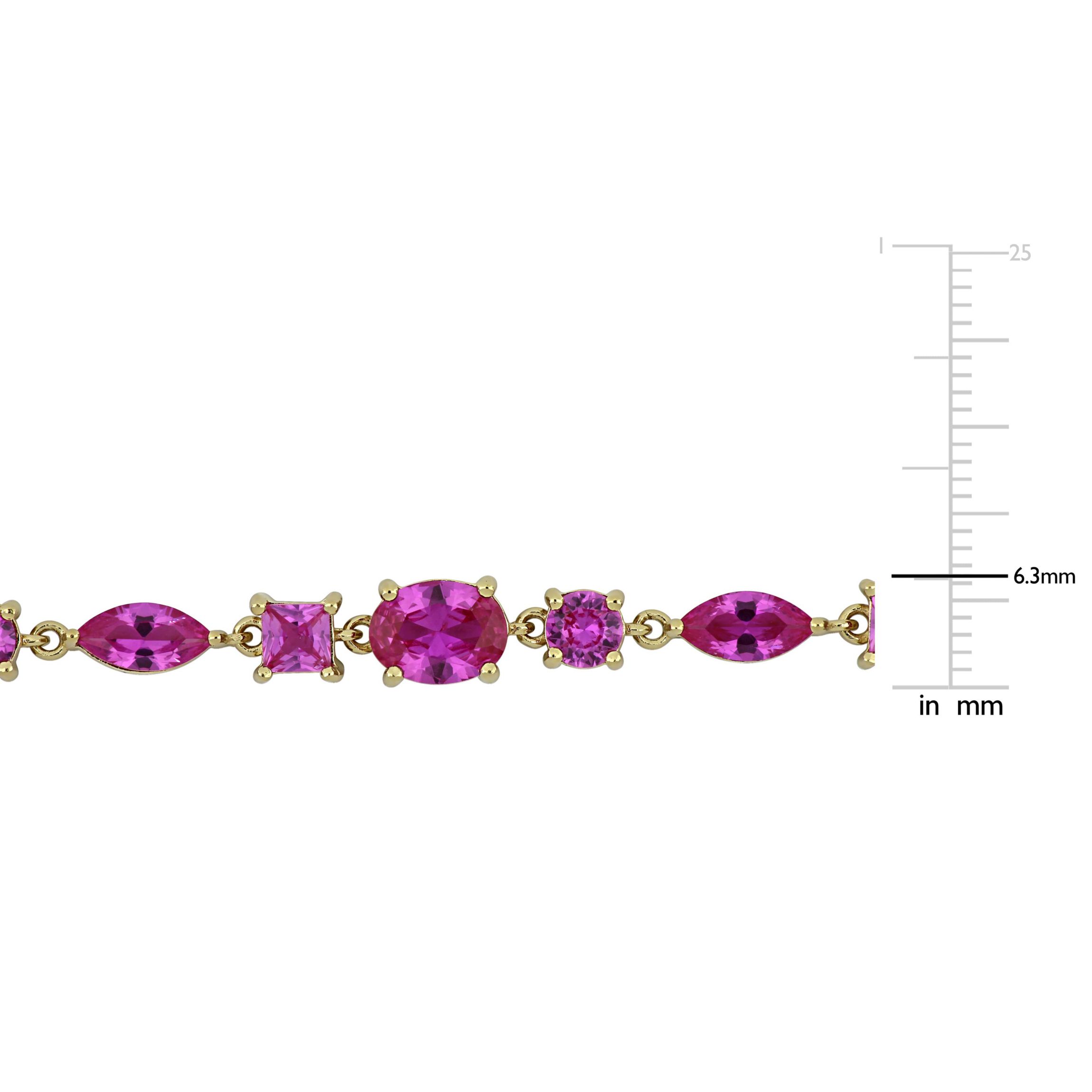 Lab Created Created Pink Sapphire Necklace in Yellow Plated Sterling Silver, 18"+1"ext
