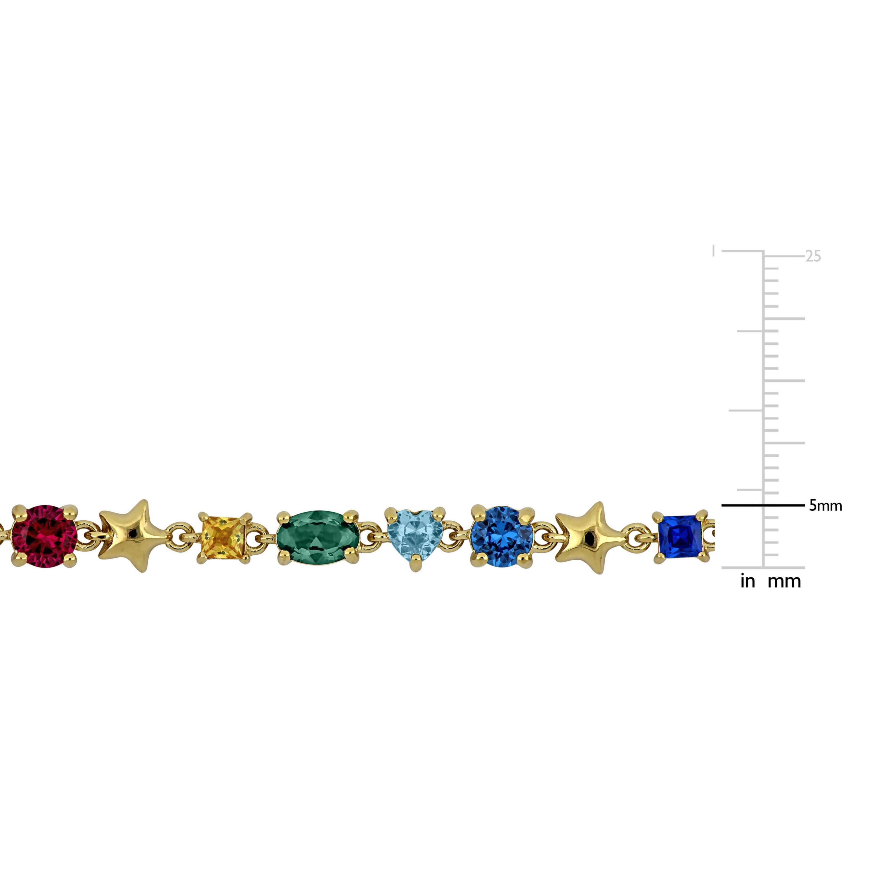 Lab Created Multi-Gemstone Necklace in Yellow Plated Sterling Silver, 18"+1.5"ext